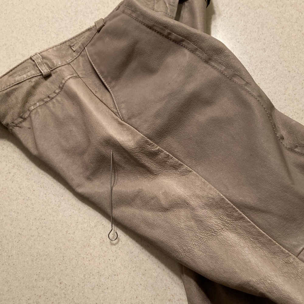 Poleci Taupe Leather Pants 30" Waist  **Very Worn** - Picture 4 of 16